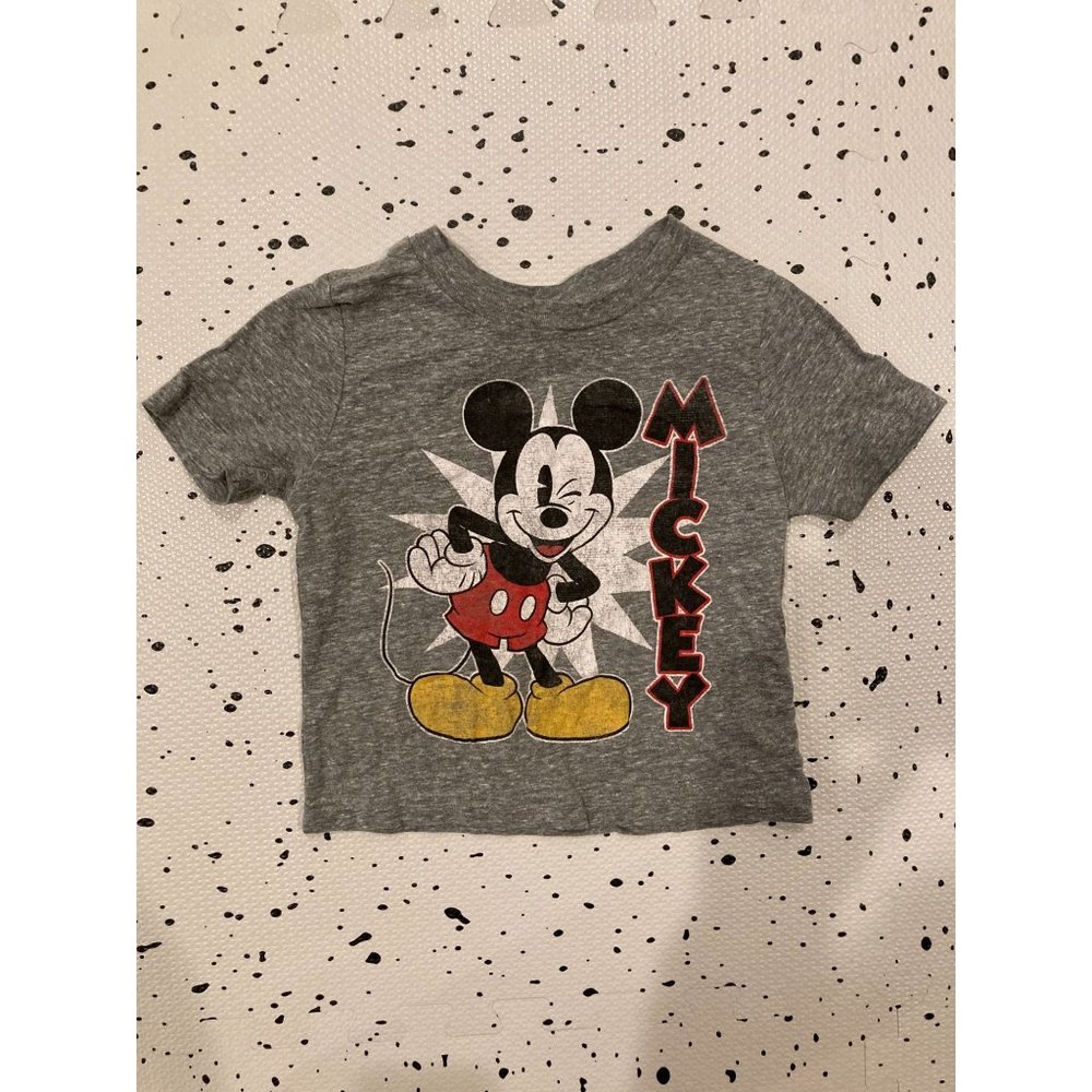 Disney Boys Mickey Mouse Distressed Decal T-Shirt, Grey, 2T